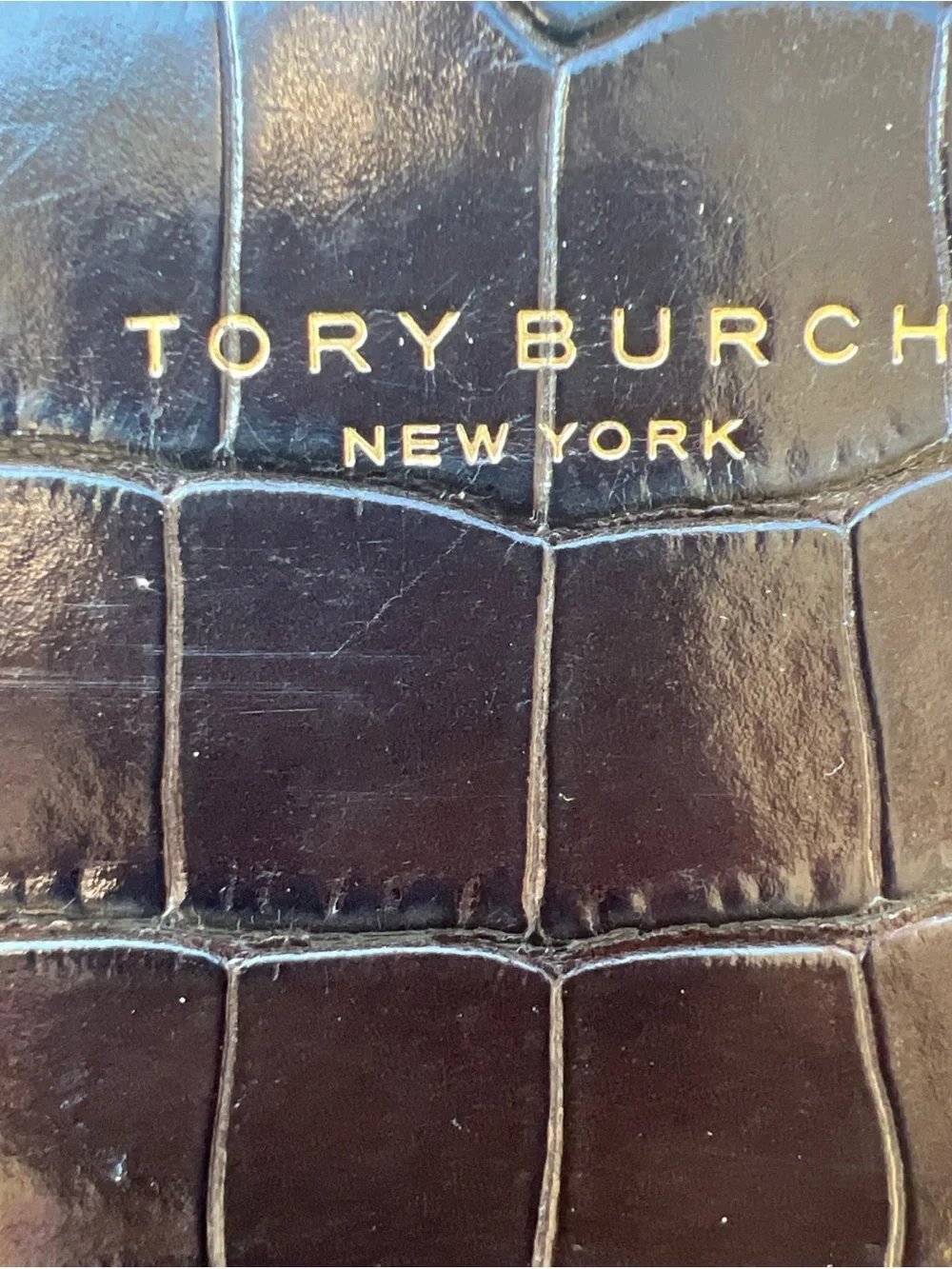 Tory Burch Perry Croc Embossed Three Compartment Tote Bag Leather Brown